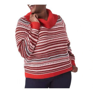Lane Bryant Classic Long Sleeve Cowlneck‎ Sweater Red White Women Plus Size 2X